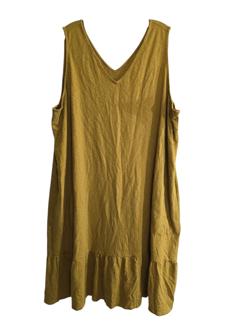 J. Jill Flounced Hem Double V-Neck Knit Dress 3X Mustard Yellow Pockets - Picture 2 of 6